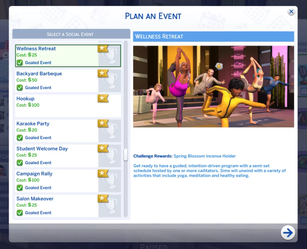 Sims 4 Wellness Retreat Event 