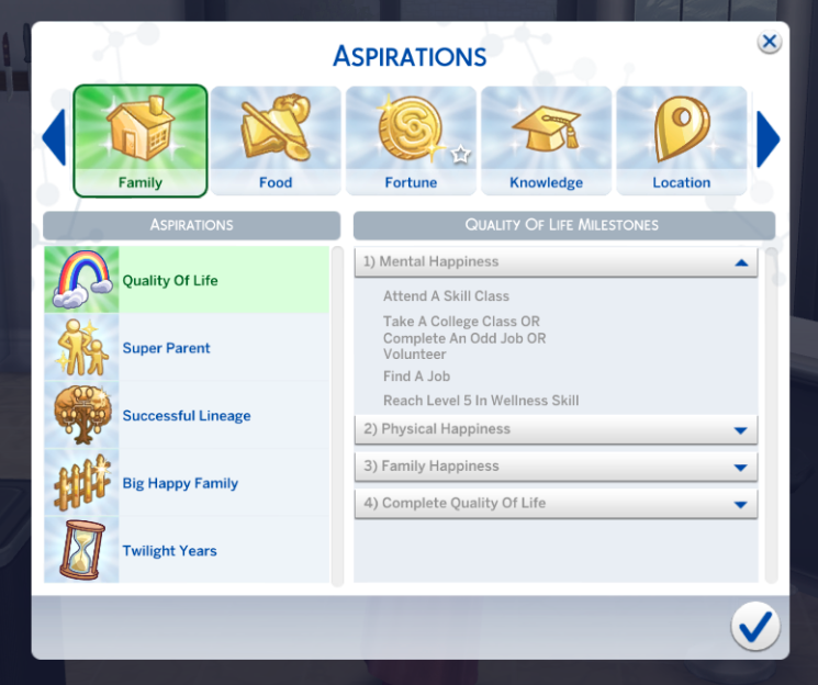  Sims 4 Quality of Life Aspiration 