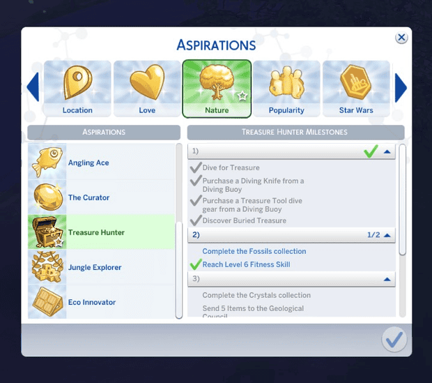 Sims 4 Treasure Hunter Aspiration 