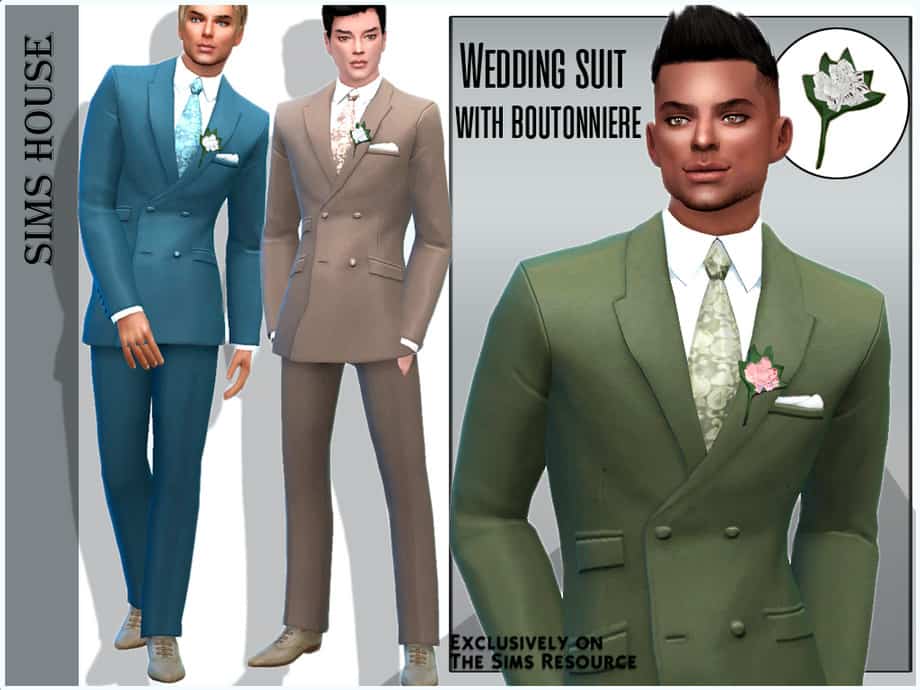 Sims 4 Wedding Suit with Boutonnière 